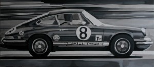 Dieser Porsche zelebriert das Jubiläum "50 Jahre Porsche 911" und hängt derzeit als Leihgabe im Automuseum Prototyp in Hamburg.